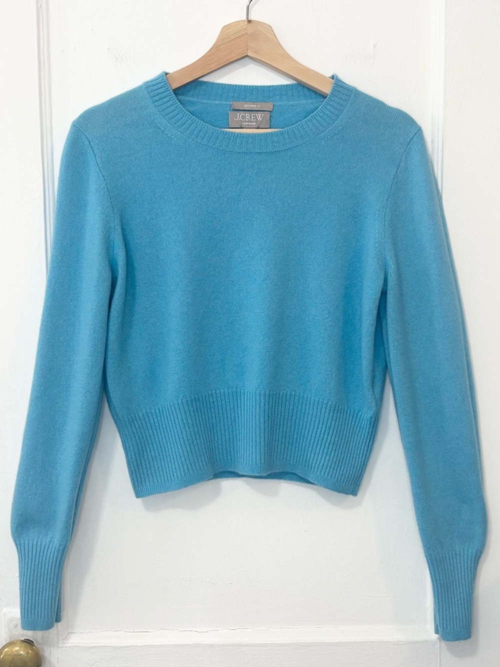 J. Crew Women’s Cropped Fit 100% Cashmere Crew Neck Sweater, Turquoise, Size S